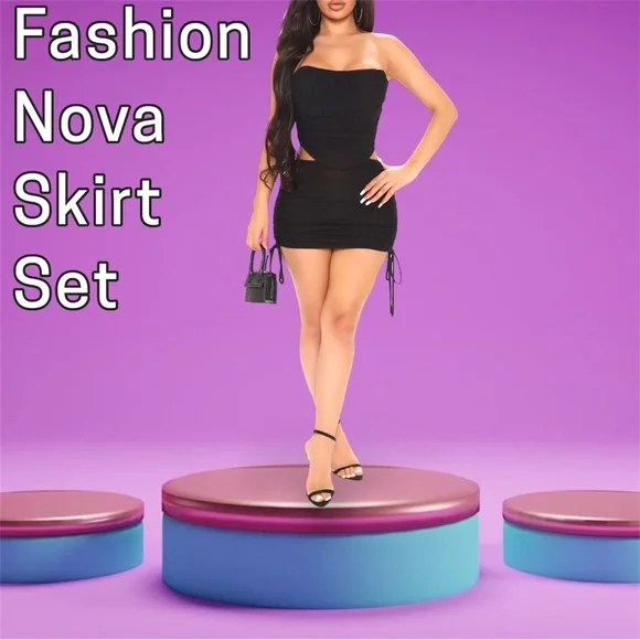 💜 NWOT Fashion Nova Black Skirt Set 💜 - Picture 2 of 11